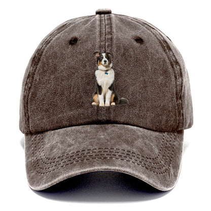 Attentive Australian Shepherd sitting upright Hat