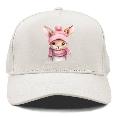 baby deer wearing pink beanie Hat