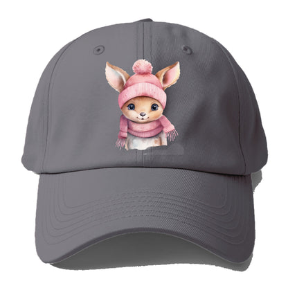 baby deer wearing pink beanie Hat