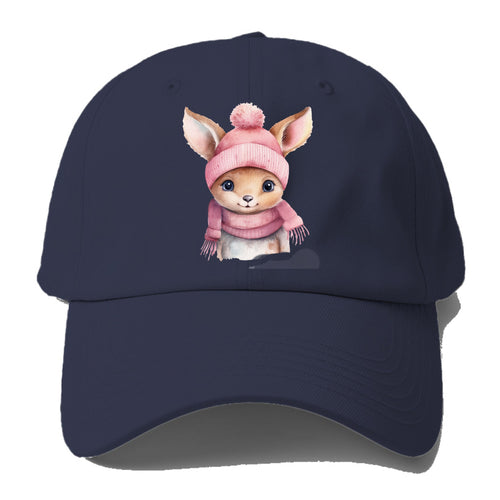 Baby Deer Wearing Pink Beanie Baseball Cap