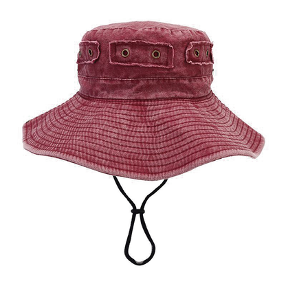 Sombrero de Sol de ala Ancha Lavado Vintage con Parche de Hebilla de Cobre para Hombres y Mujeres, Pesca de Senderismo en la Selva al Aire Libre