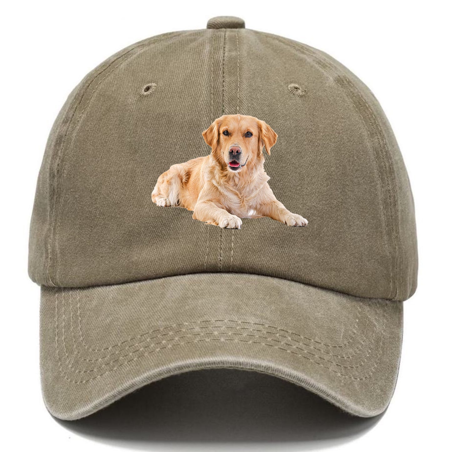 Golden Retriever laying dow Hat