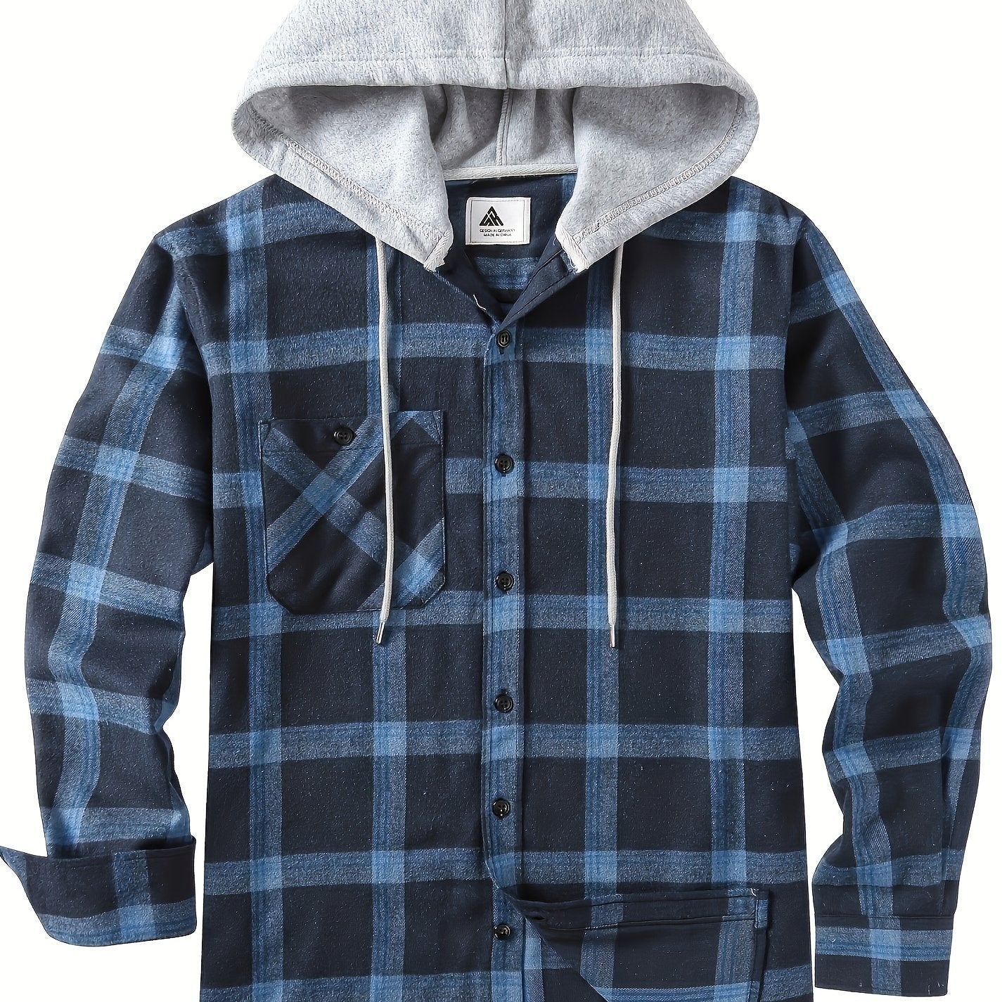 Blue Zippered Hoodies For Men'S Fashion And Winter Plaid Hooded