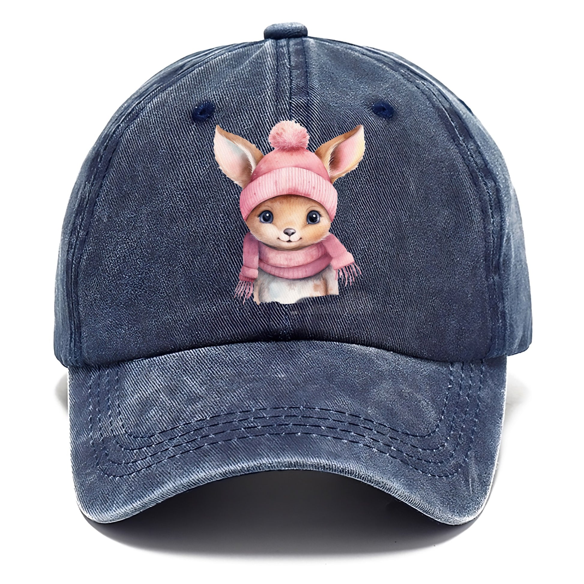 baby deer wearing pink beanie Hat