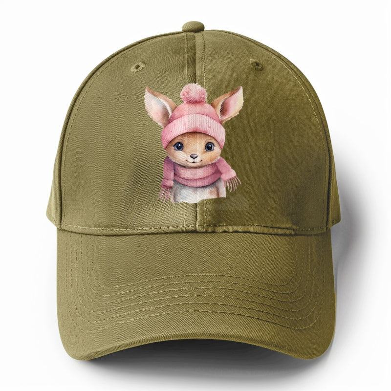 baby deer wearing pink beanie Hat