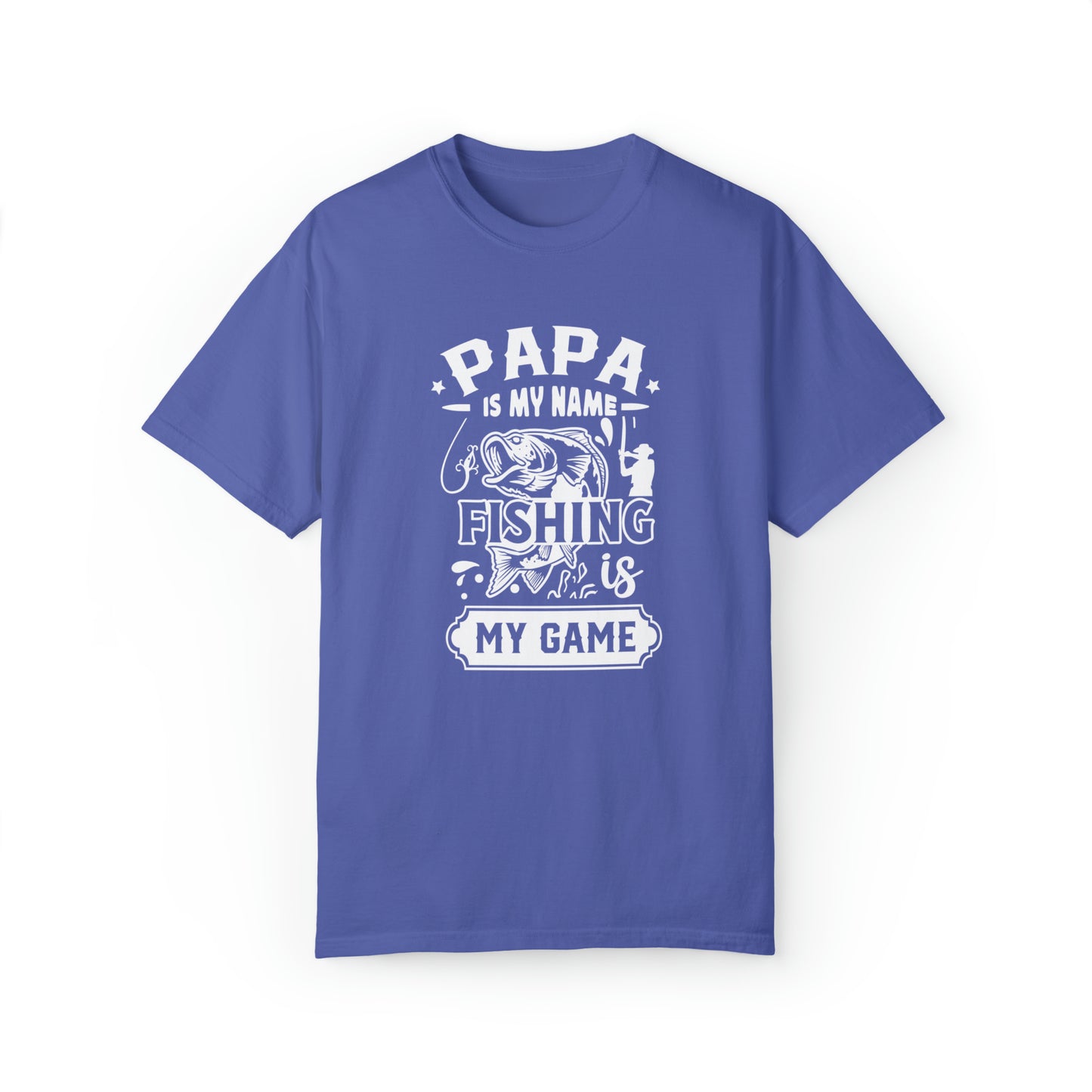 「Papa is My Name, Fishing is My Game」T シャツで釣りを楽しもう