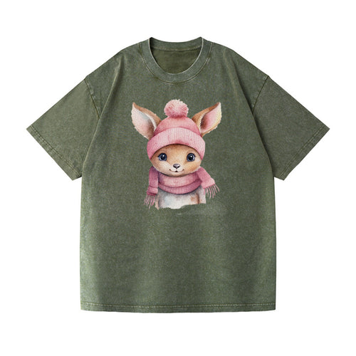 Baby Deer Wearing Pink Beanie Vintage T-shirt