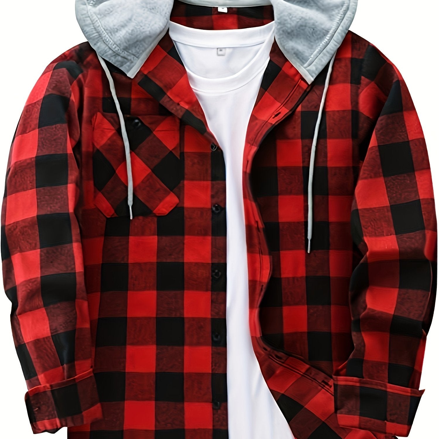 Plus Size Men's Plaid Hooded Shirt Contrast Color Long Sleeve Shirt Ja –  Pandaize