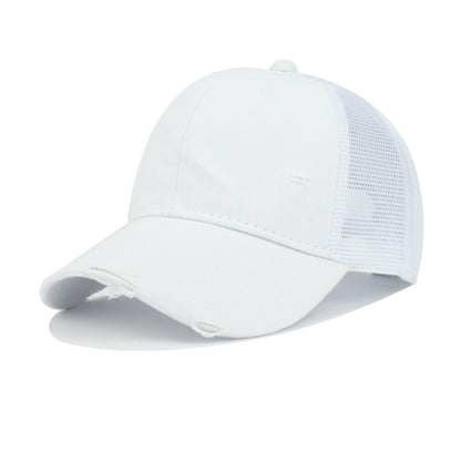 ユニセックス ダメージ加工 ウォッシュ加工 ベースボールキャップ: 夏用 通気性 日焼け防止 帽子、新しいカジュアル 中空メッシュ デザイン
