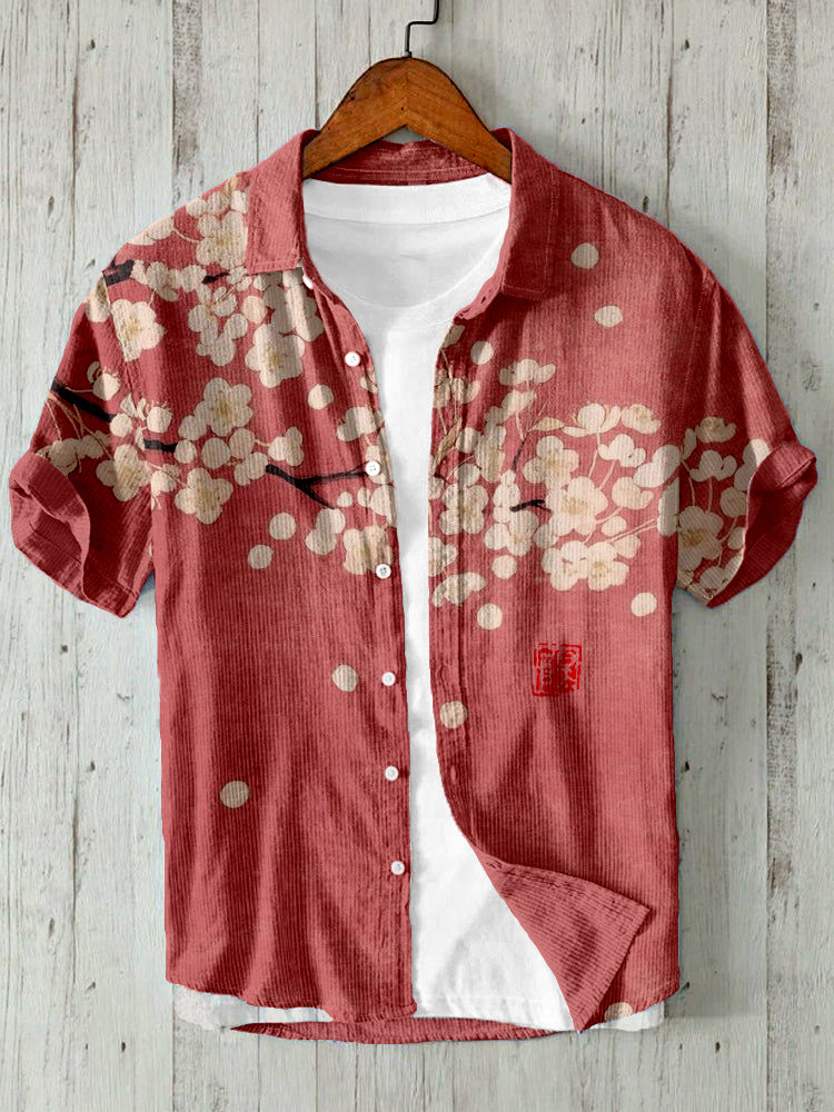 'Plum Blossom Japanese Art Linen Blend Shirt'