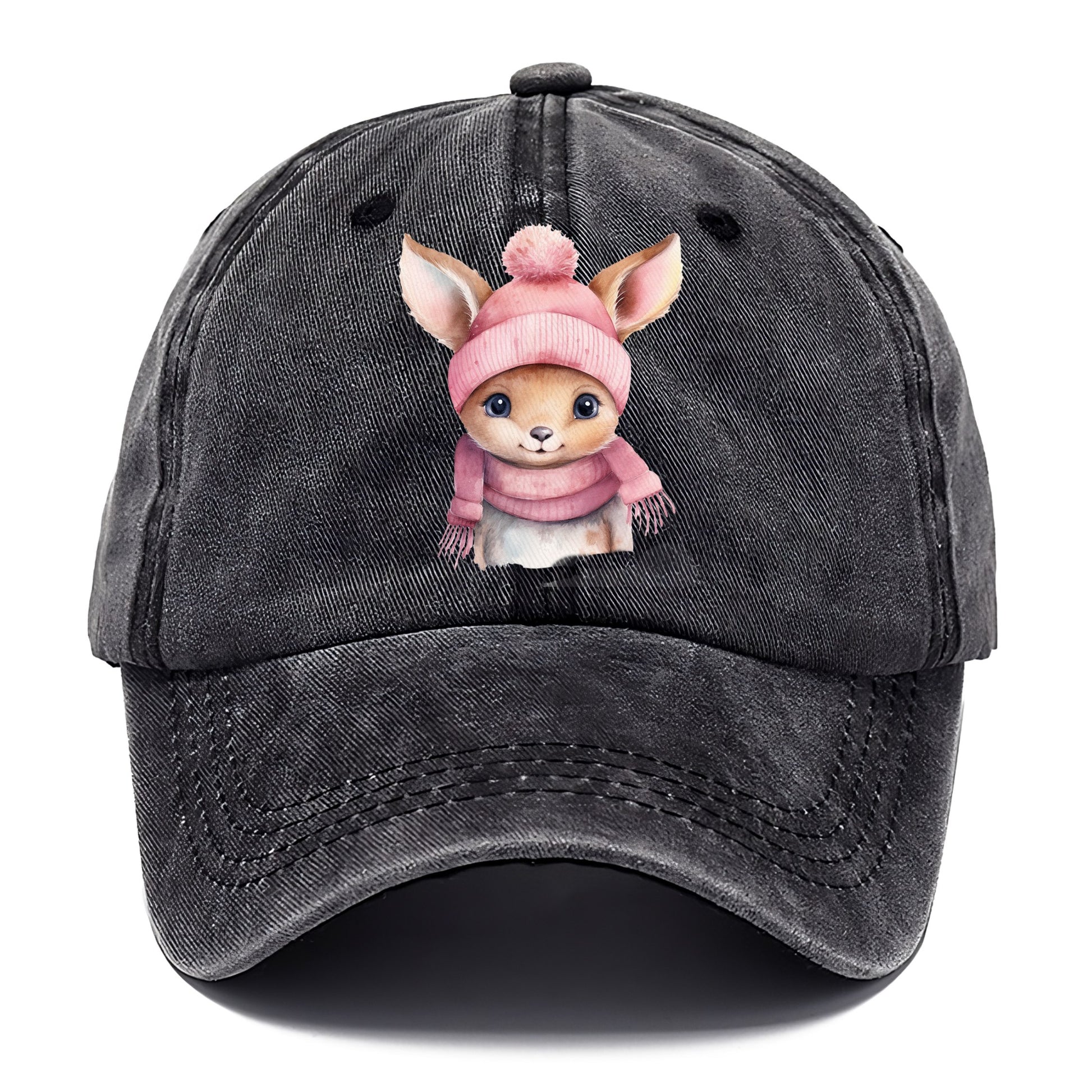 baby deer wearing pink beanie Hat