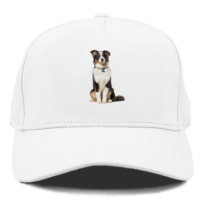 Attentive Australian Shepherd sitting upright Hat