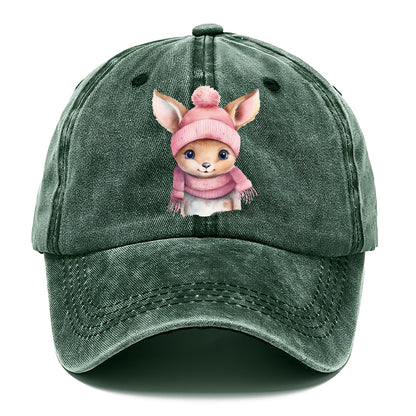 baby deer wearing pink beanie Hat