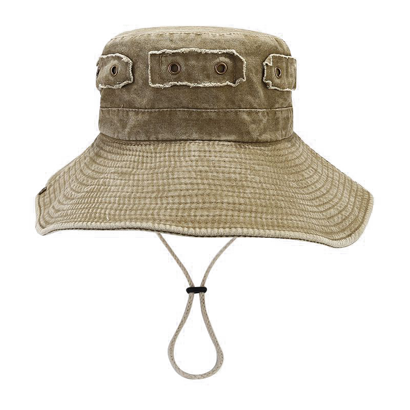 Sombrero de Sol de ala Ancha Lavado Vintage con Parche de Hebilla de Cobre para Hombres y Mujeres, Pesca de Senderismo en la Selva al Aire Libre