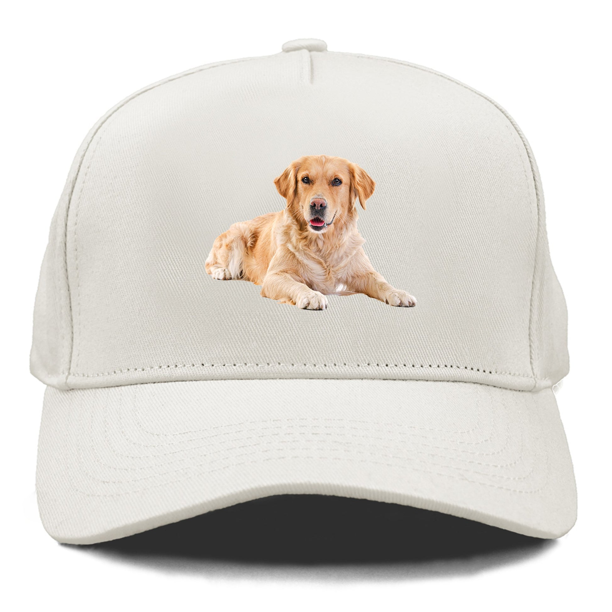 Golden Retriever laying dow Hat