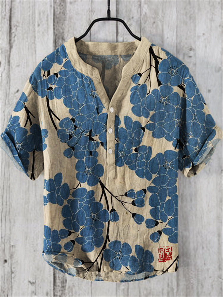 'Plum Blossom Japanese Art Linen Shirt'
