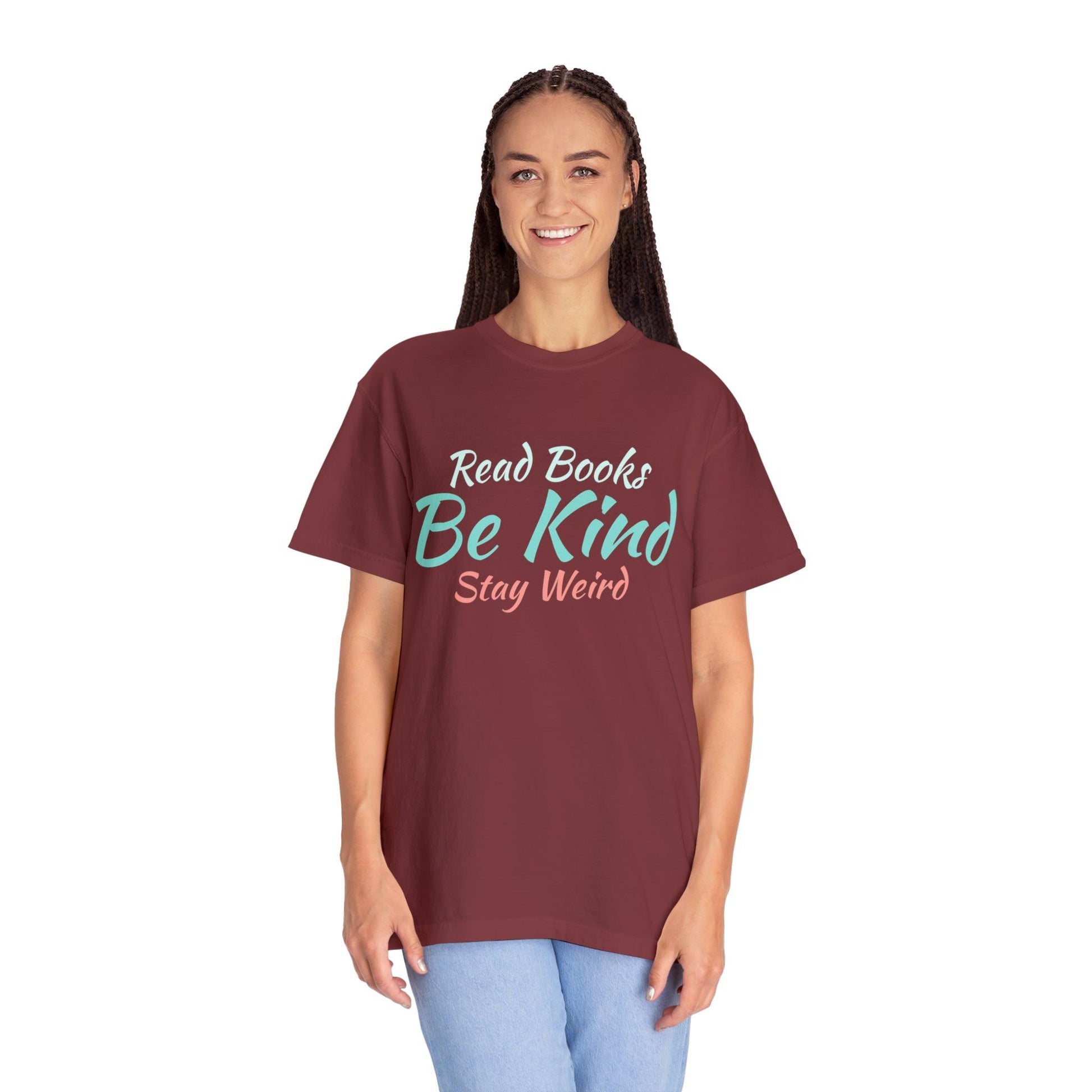 Quirky Wisdom: Embrace Individuality with the 'Read Books, Be Kind, Stay Weird' Unisex Heavy Cotton Tee - Pandaize