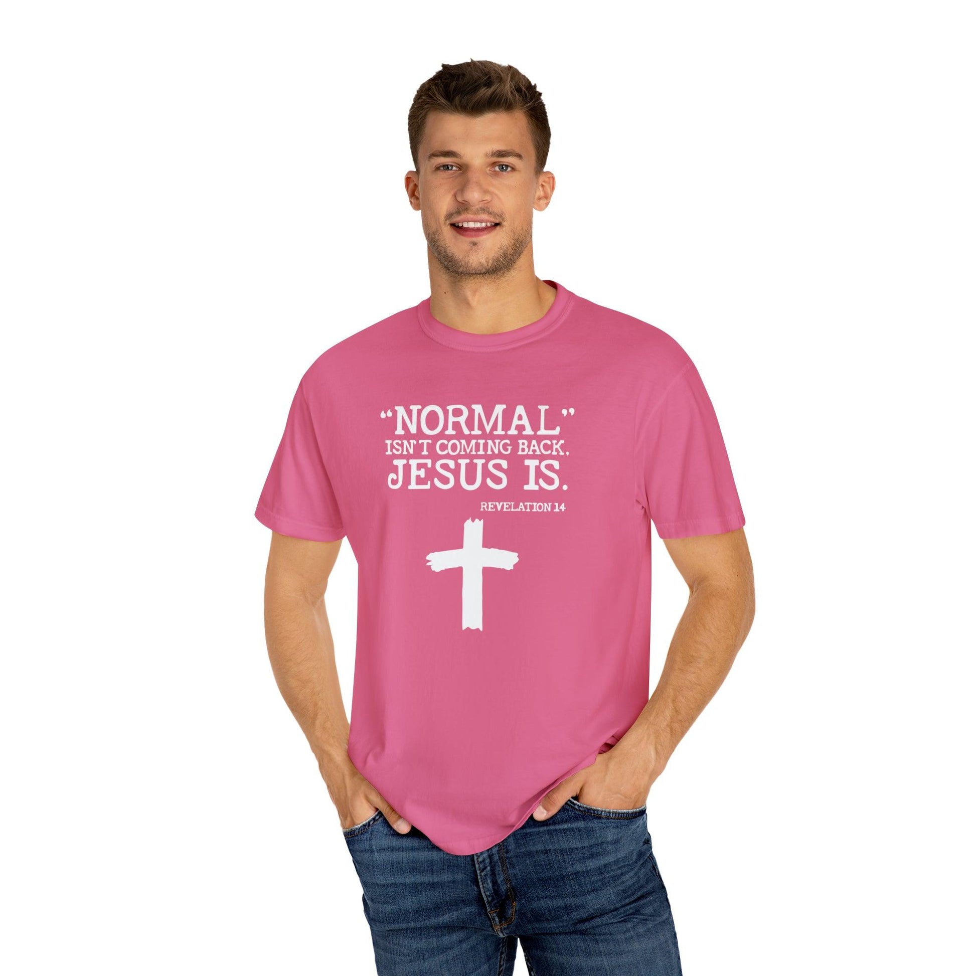 Sacred Verse T-Shirt: Jesus Is Here, Normal Isn't Coming Back - Pandaize