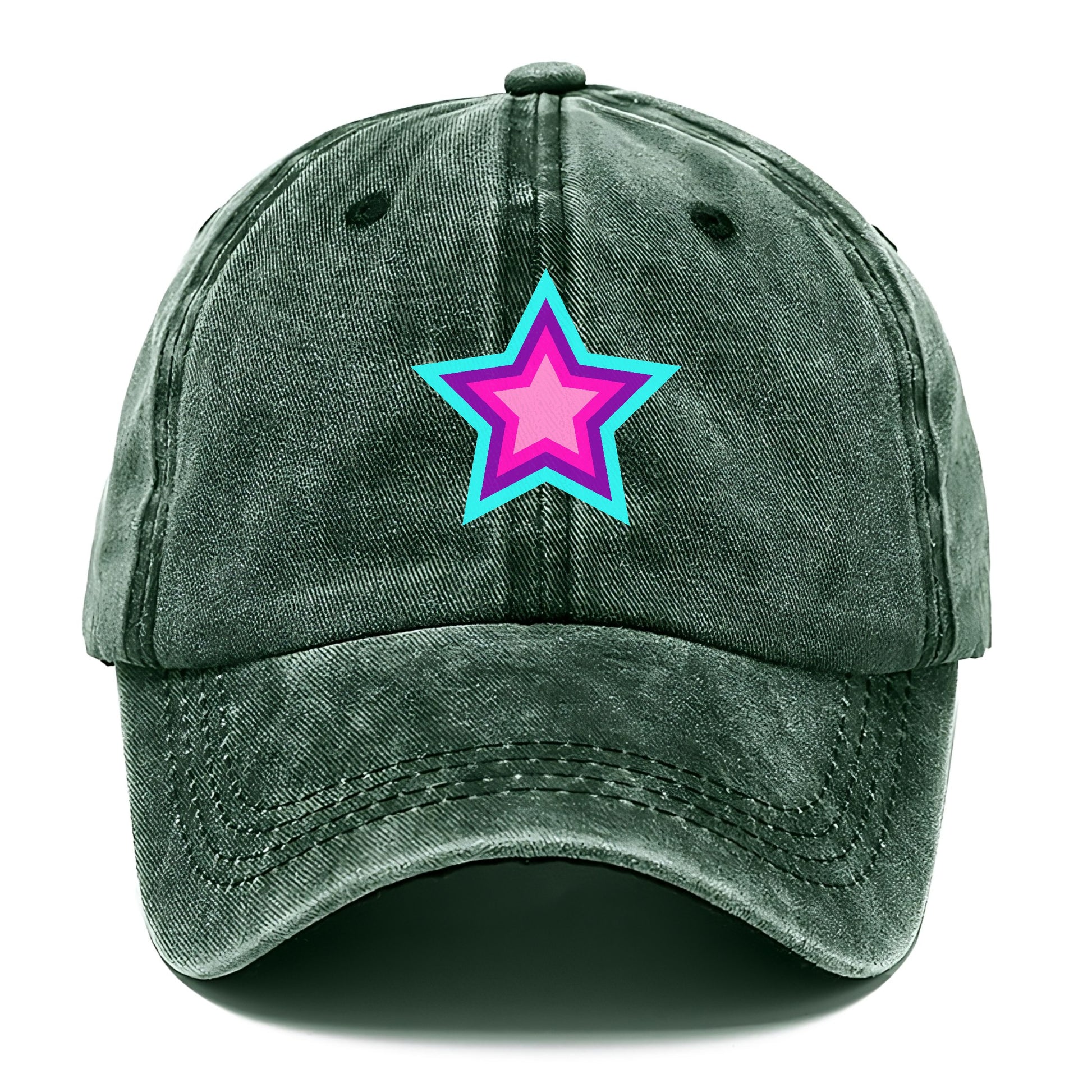 Retro 80s Star Rainbow Blue Hat