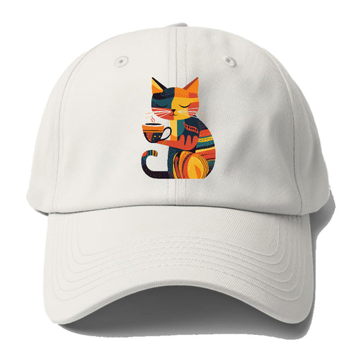 Coffee Time Cat Baseball Cap For Big Heads