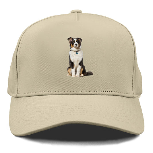 Attentive Australian Shepherd sitting upright Hat