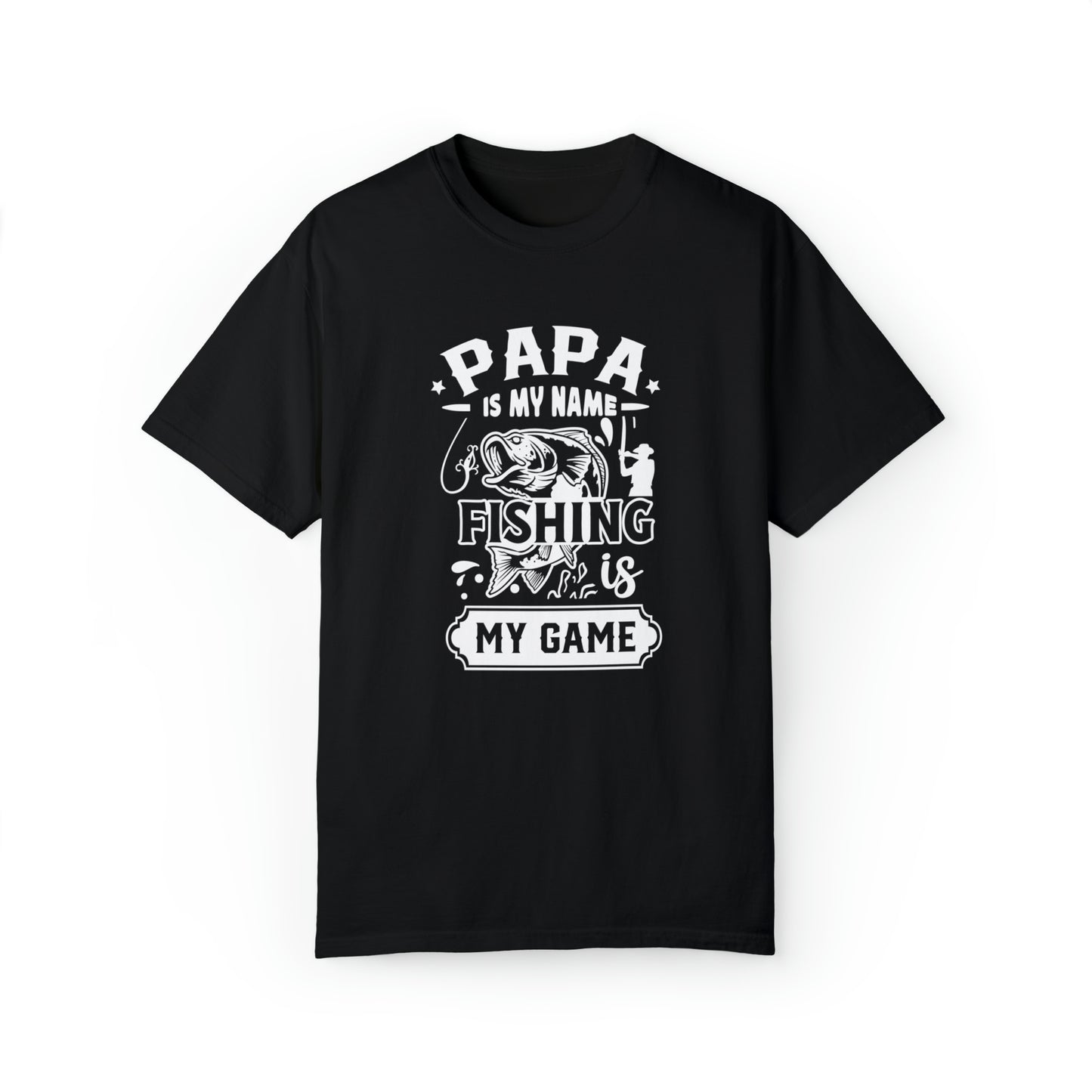 「Papa is My Name, Fishing is My Game」T シャツで釣りを楽しもう