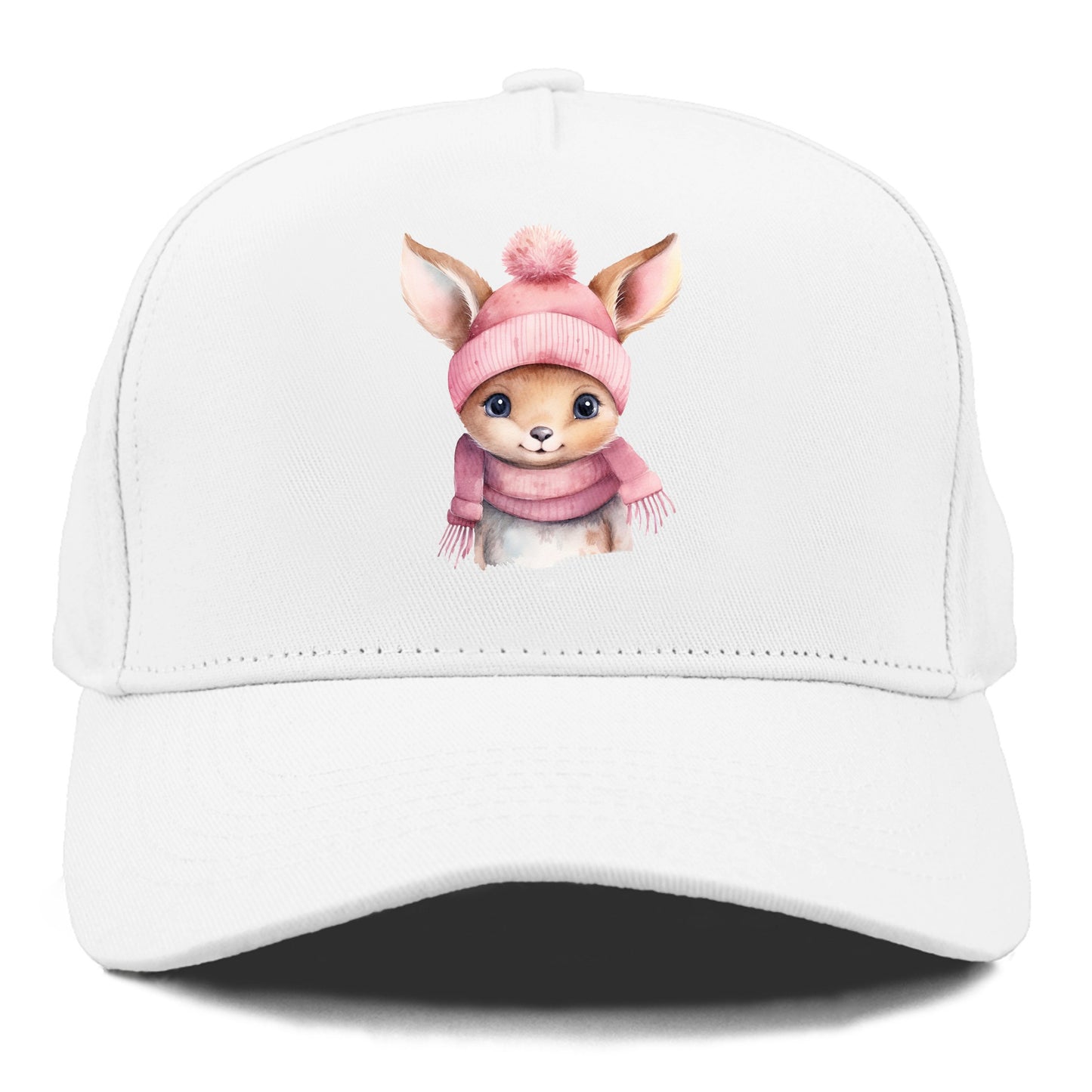 baby deer wearing pink beanie Hat