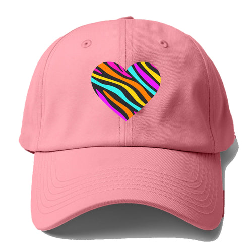 Retro 80s Heart Zebra Print Baseball Cap For Big Heads