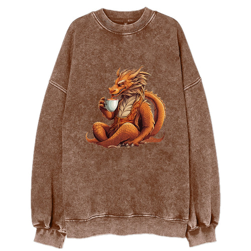 Dragon Drinking Coffee Vintage Sweatshirt