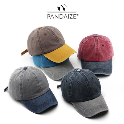 Pandaize Color-block Washed Baseball Cap, Adjustable, Stylish, Classic Cap