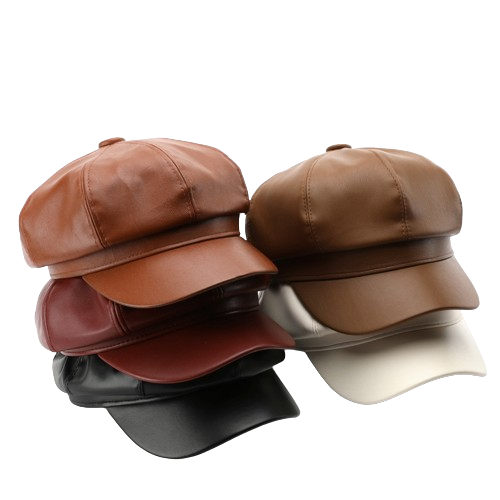 Pandaize Classic Beret: Octagonal Solid Color Leather Painter's Hat for Stylish Outdoor Warmth