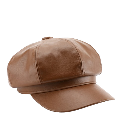 Pandaize Classic Beret: Octagonal Solid Color Leather Painter's Hat for Stylish Outdoor Warmth