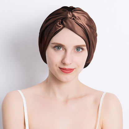 Double-Layer Thick Seamless Silk Mulberry Silk Sleep Cap for Women, Comfortable Cross-Design with Twisted Pattern