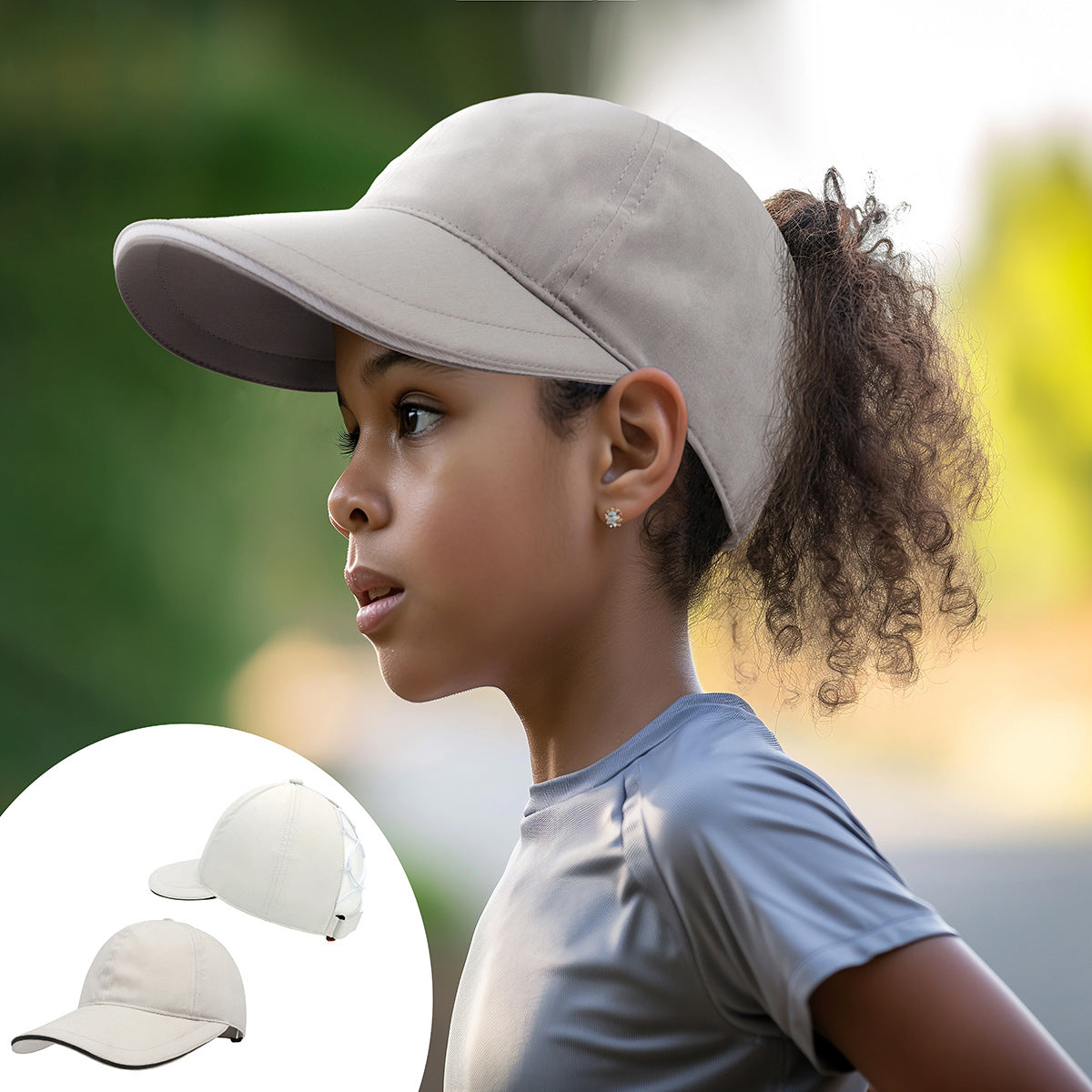 Pandaize Kids Quick-Dry UV Protection Baseball Cap with Extended Brim and Ponytail Hole