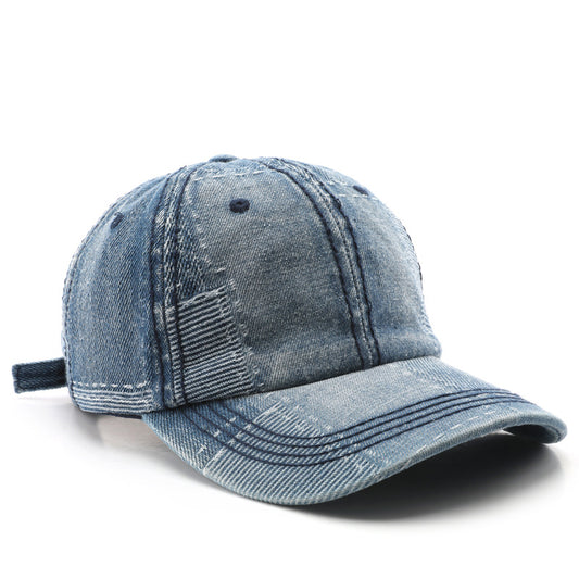 Vintage Solid Color Patchwork Denim Baseball Cap - Outdoor Street Style, Sun Protection Baseball Hat