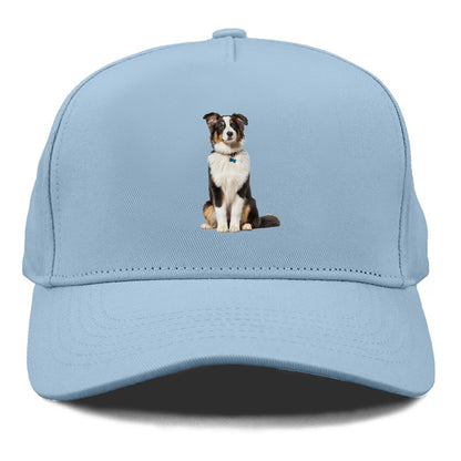 Attentive Australian Shepherd sitting upright Hat