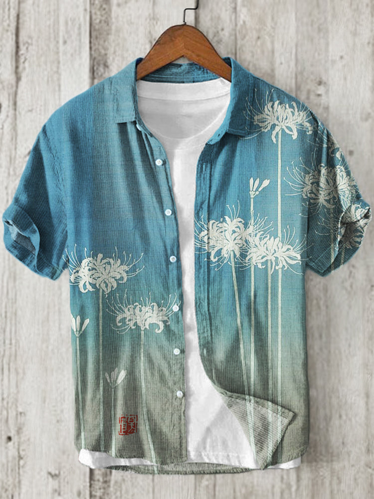 Spider Lilies Japanese Art Linen Blend Shirt