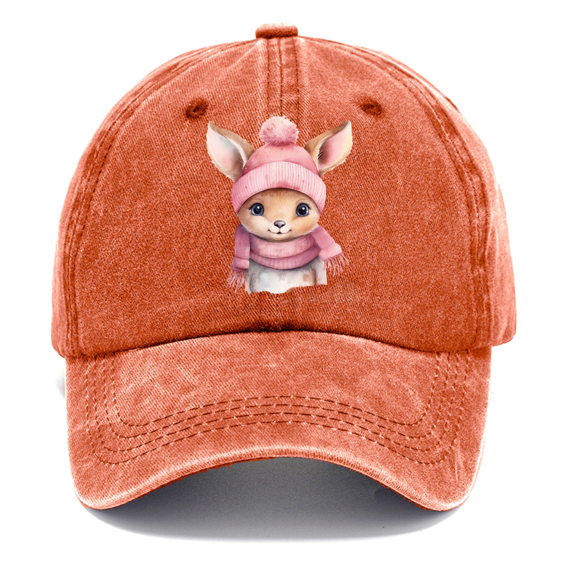 baby deer wearing pink beanie Hat