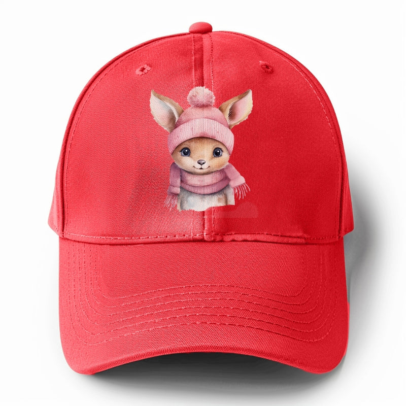 baby deer wearing pink beanie Hat