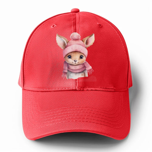 Baby Deer Wearing Pink Beanie Solid Color Baseball Cap