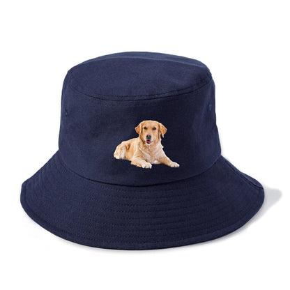 Golden Retriever laying dow Hat