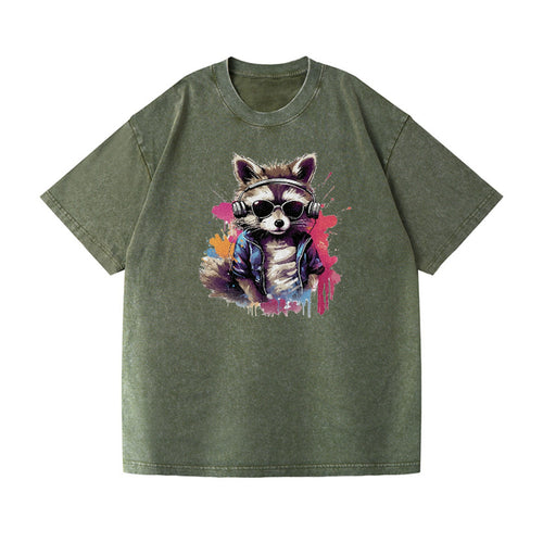 Raccoon With Headphones Vintage T-shirt