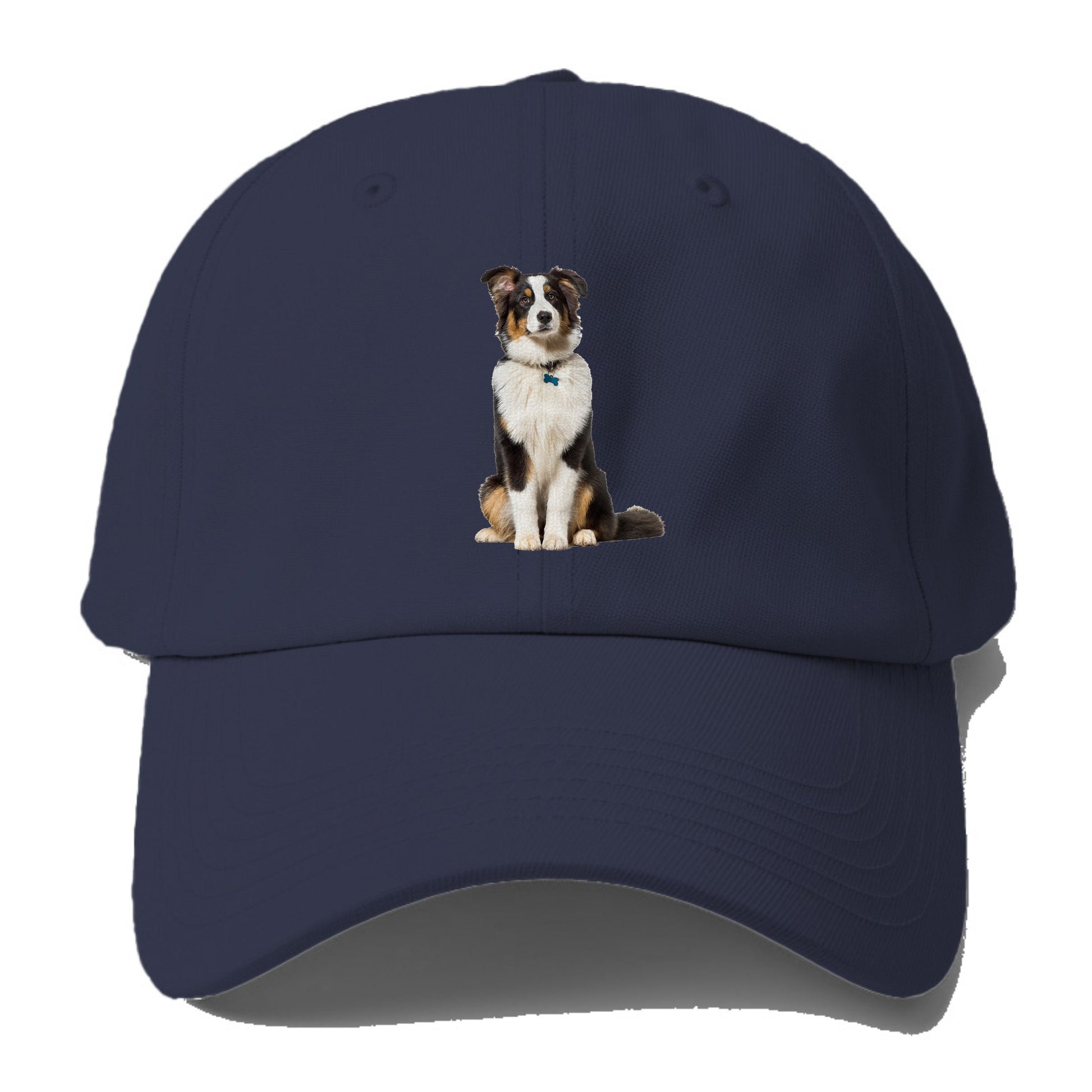 Attentive Australian Shepherd sitting upright Hat