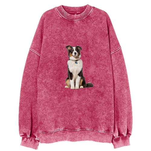 Attentive Australian Shepherd Sitting Upright Vintage Sweatshirt