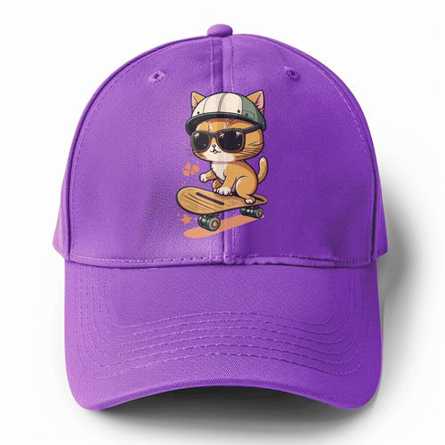 Skating Cat Solid Color Baseball Cap