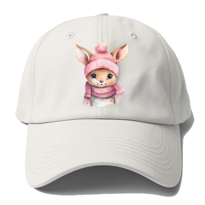 baby deer wearing pink beanie Hat