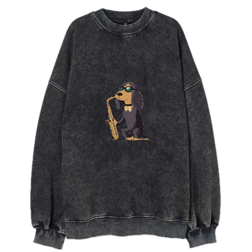 Dog Playing Saxophone Vintage Sweatshirt