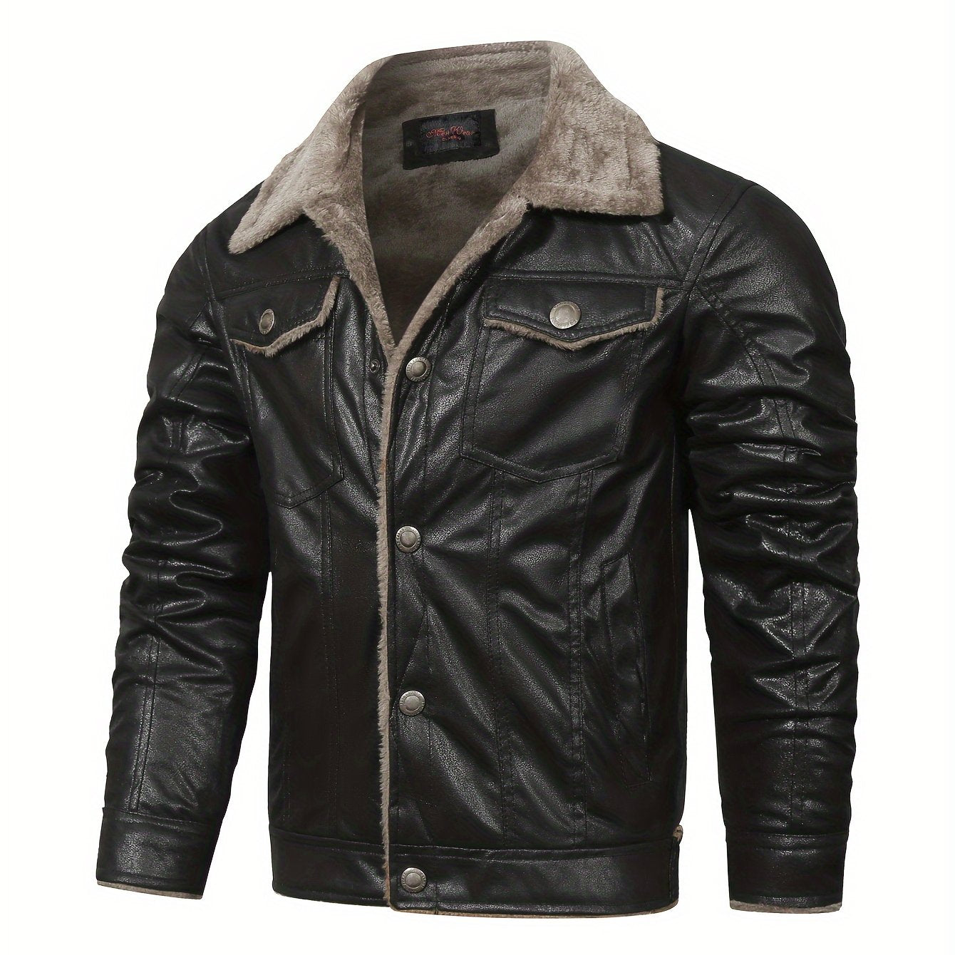 Men's Puffer Leather Jacket Fur Collar WARM Bomber Black REAL LEATHER Jacket  Ace | eBay