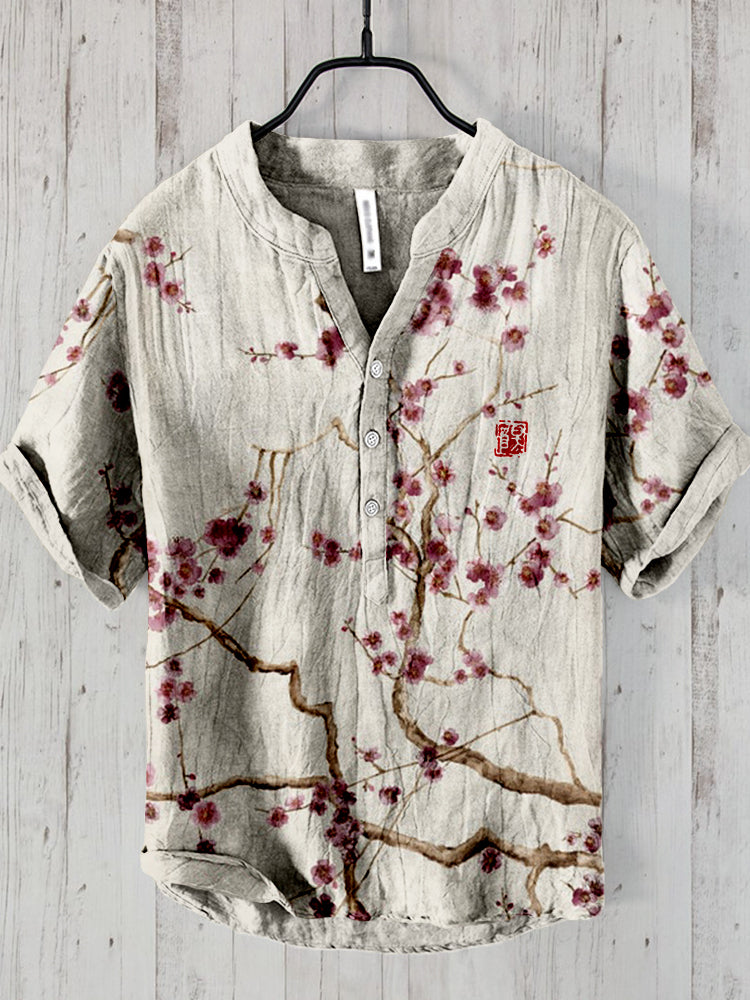 Japanese Cherry Blossom Linen Blend Shirt
