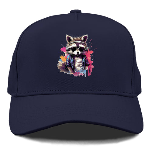 Raccoon With Headphones Cap